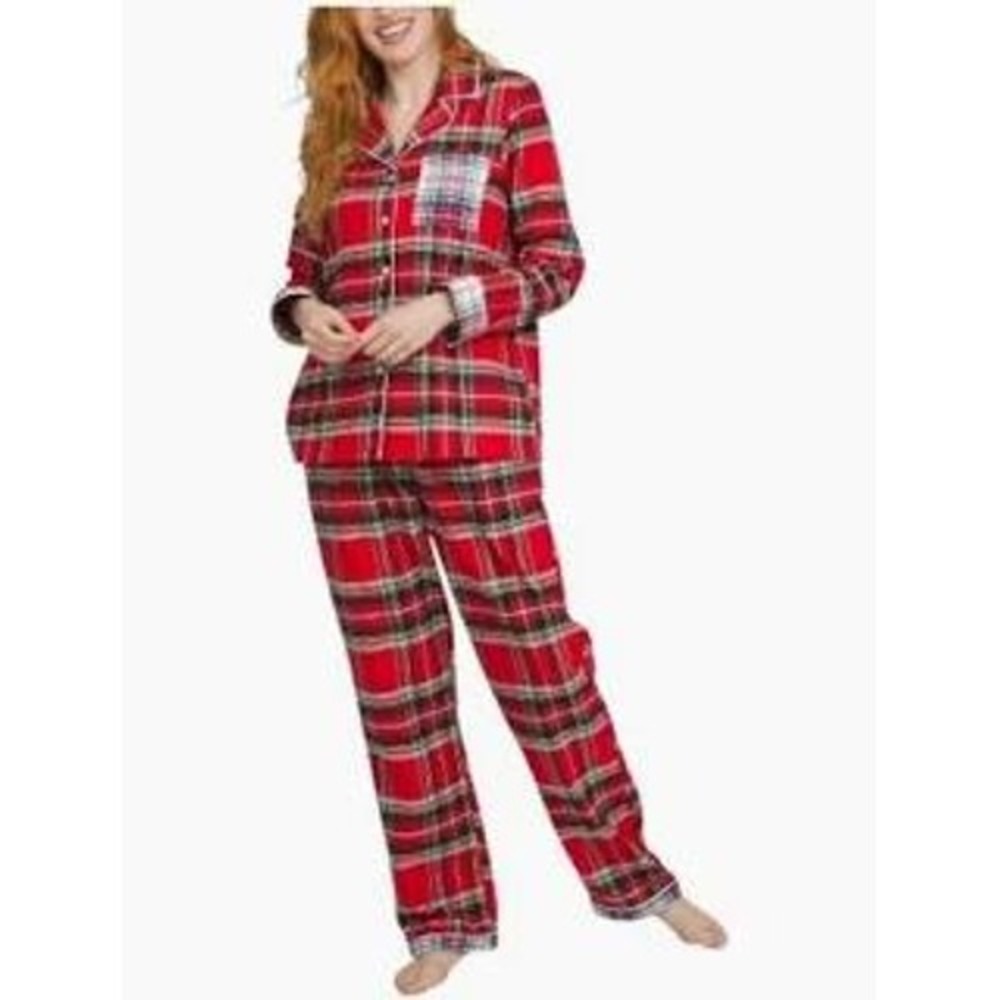 Lands End Womens Flannel Pajama Set XL Red Plaid 2-Piece 100% Cotton 1813002 NEW